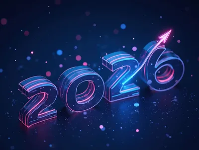 Glowing 3D Neon 2026 Text With Rising Arrow