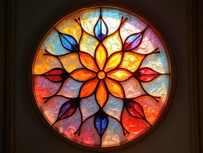 Circular Stained Glass Window With Floral Pattern