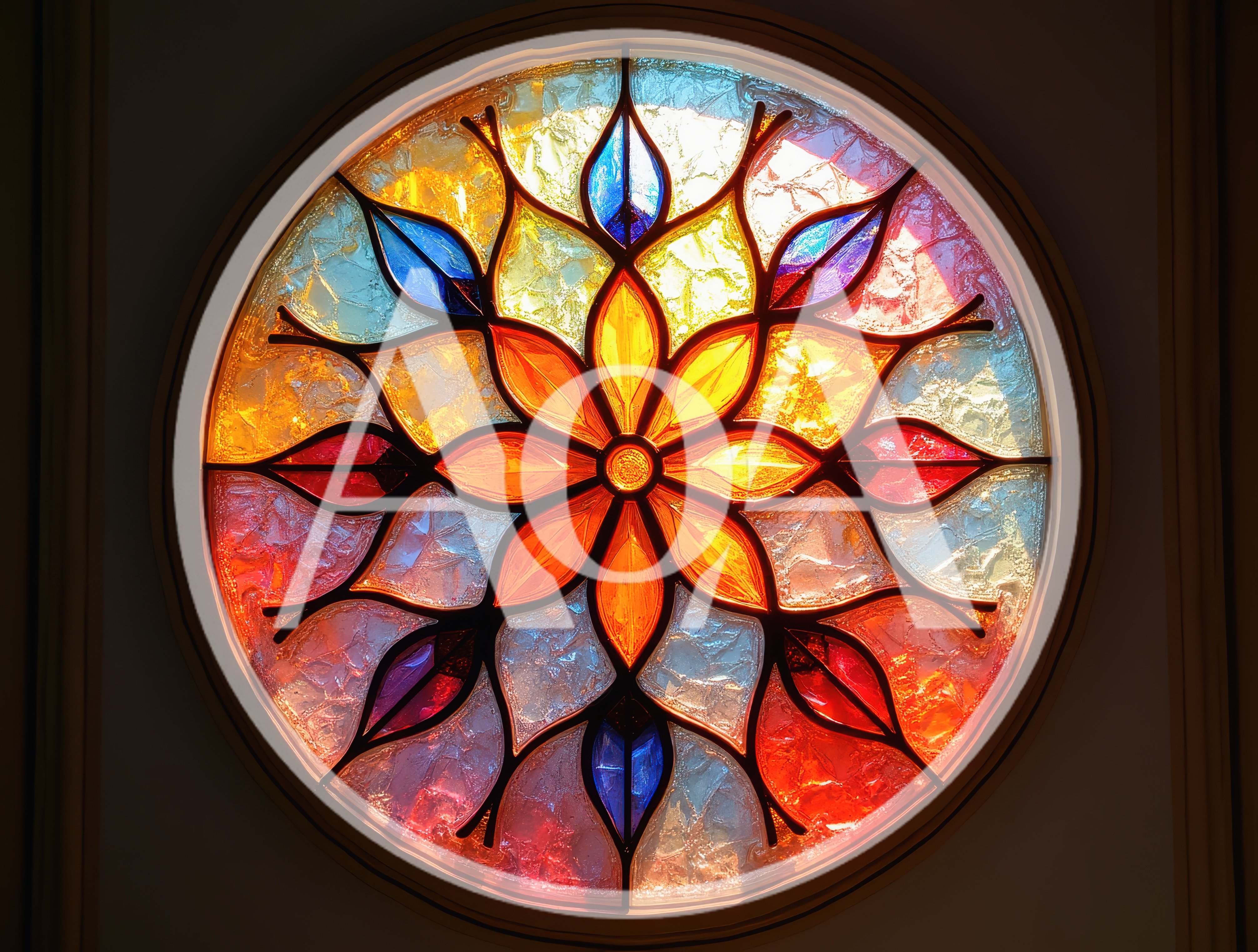 Circular Stained Glass Window With Floral Pattern