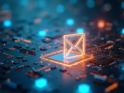 Glowing Digital Email Icon On Computer Circuit Board