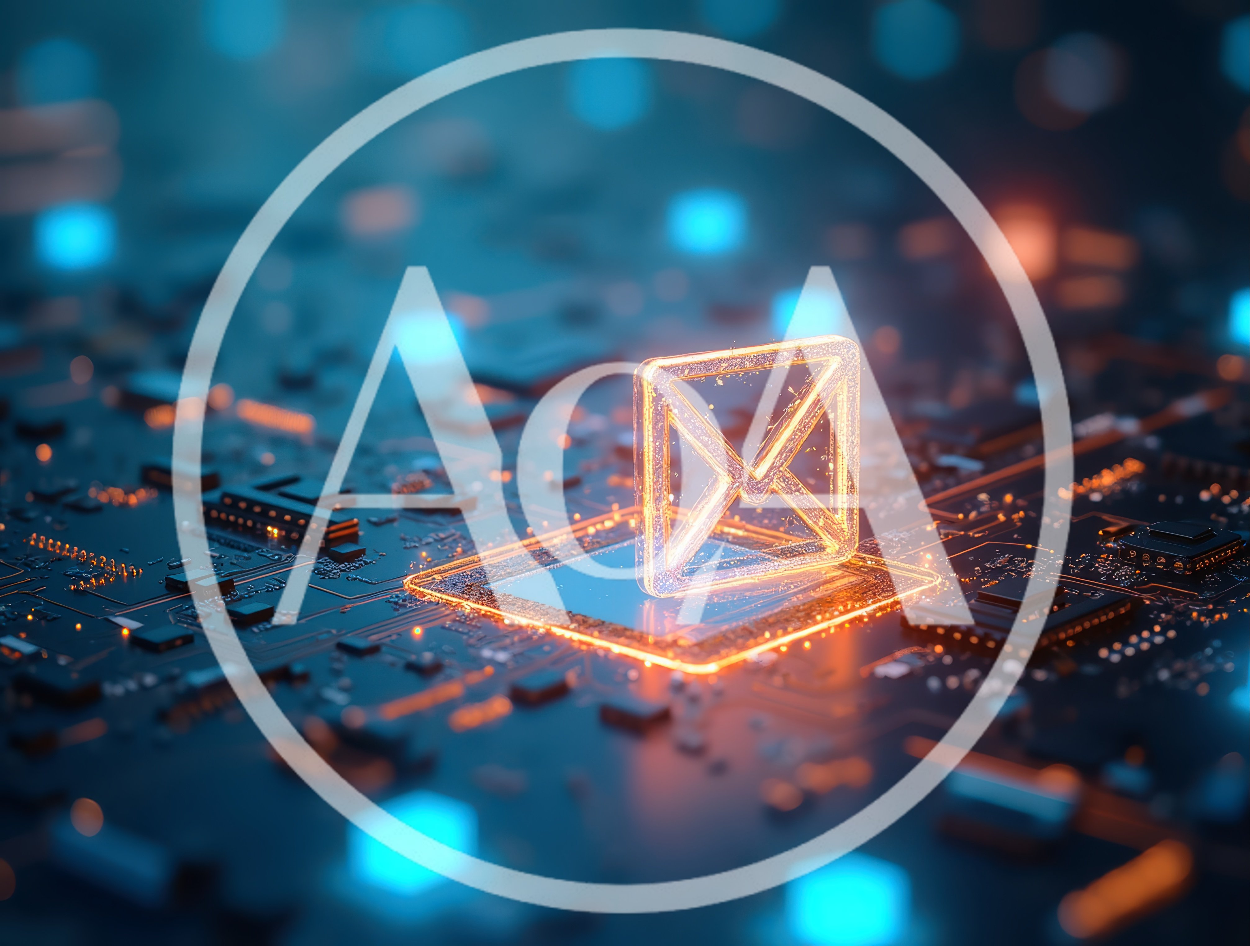 Glowing Digital Email Icon On Computer Circuit Board