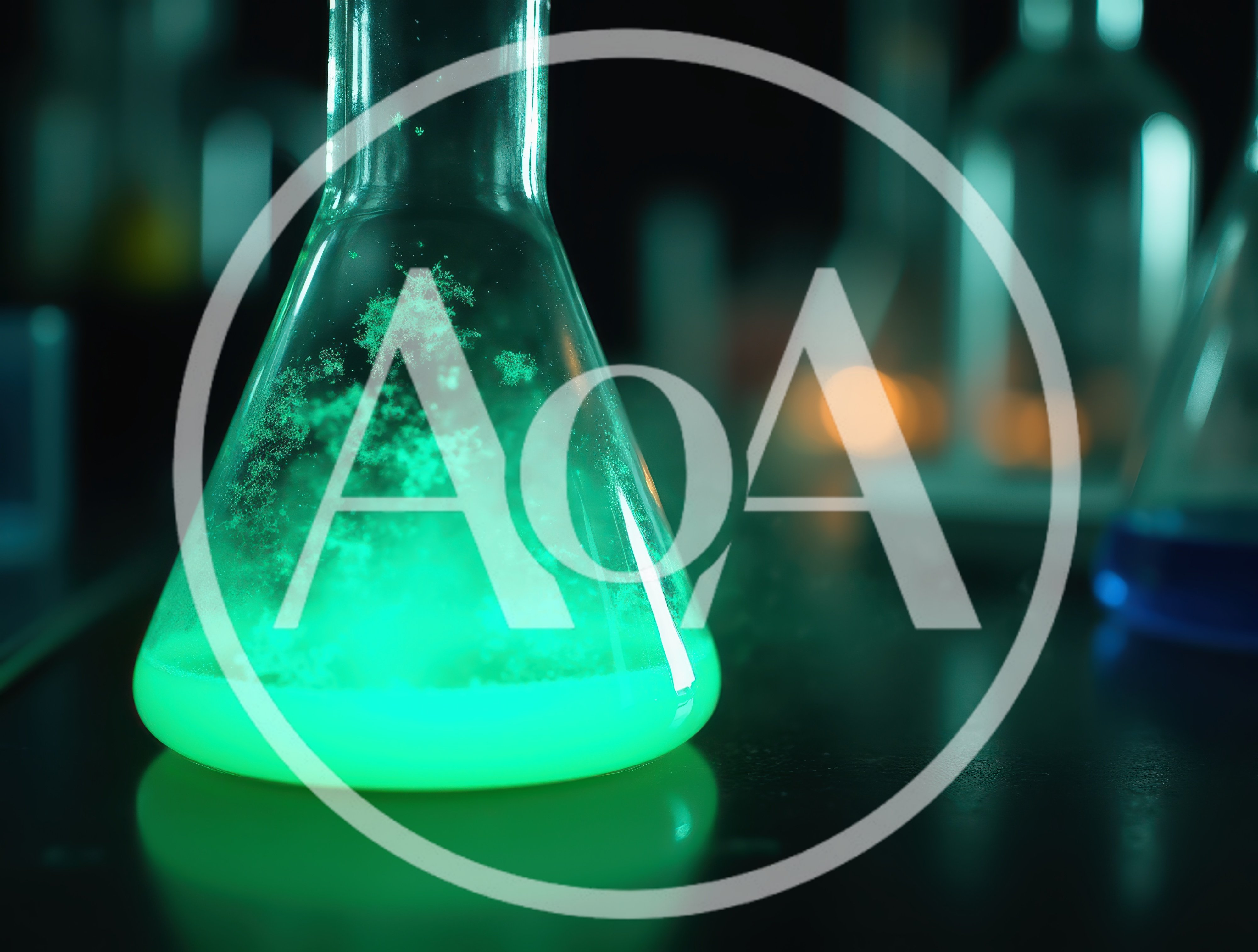 Glowing Green Chemical Reaction In Laboratory Flask