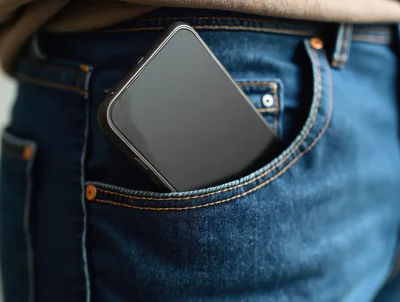 Smartphone Partially Inserted Into Blue Denim Jeans Pocket