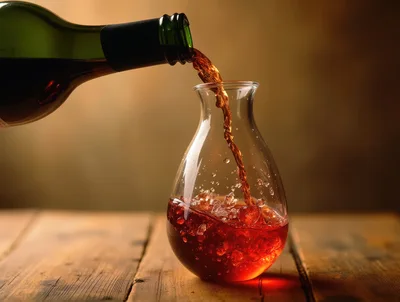 Red Wine Pouring Into A Glass Decanter
