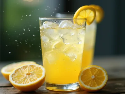 Refreshing Glass Of Lemonade With Fresh Lemon Slices