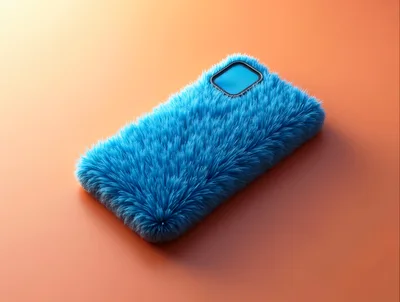 Blue Faux Fur Smartphone Case On Orange Background