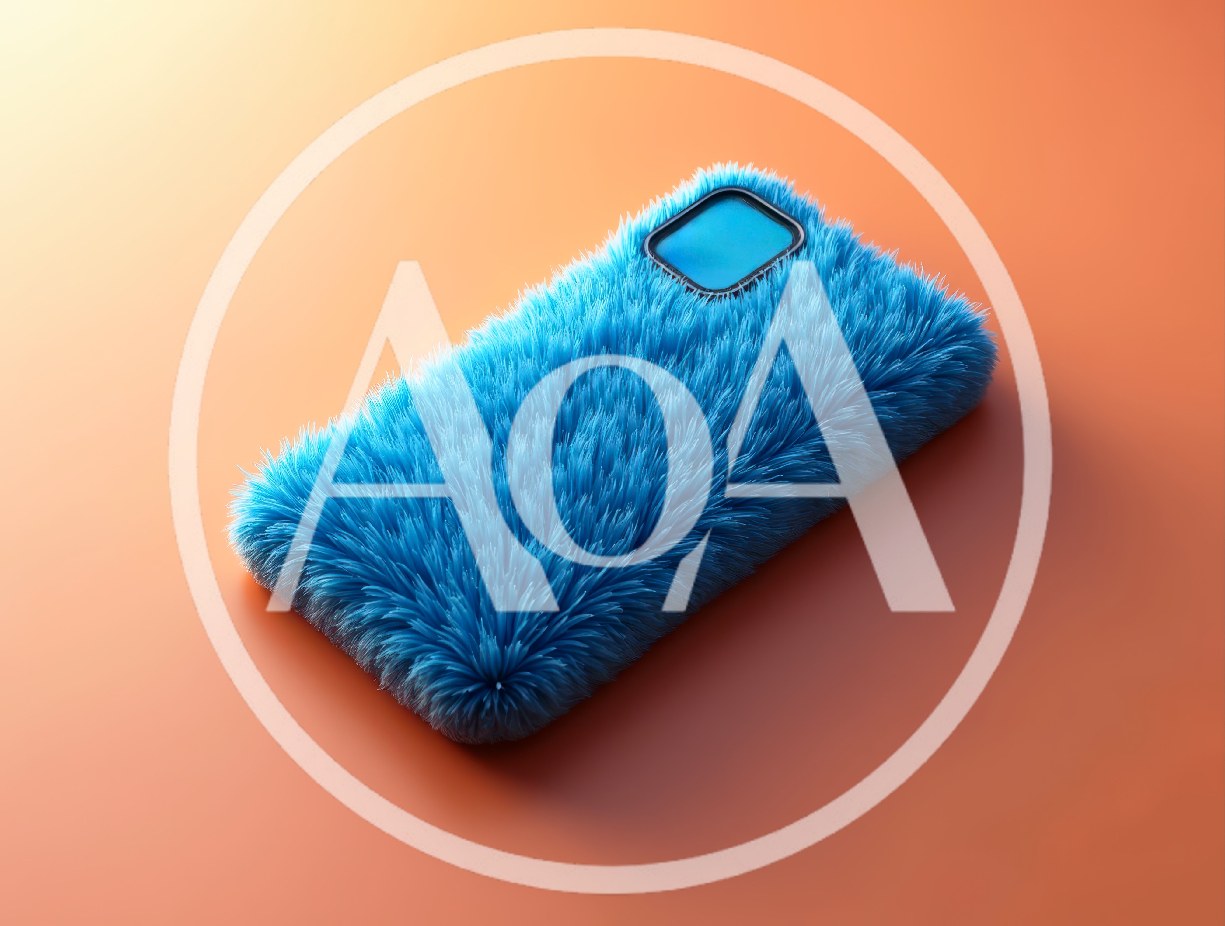 Blue Faux Fur Smartphone Case On Orange Background