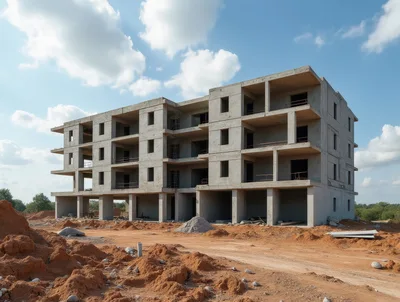 Unfinished Concrete Apartment Building Under Construction