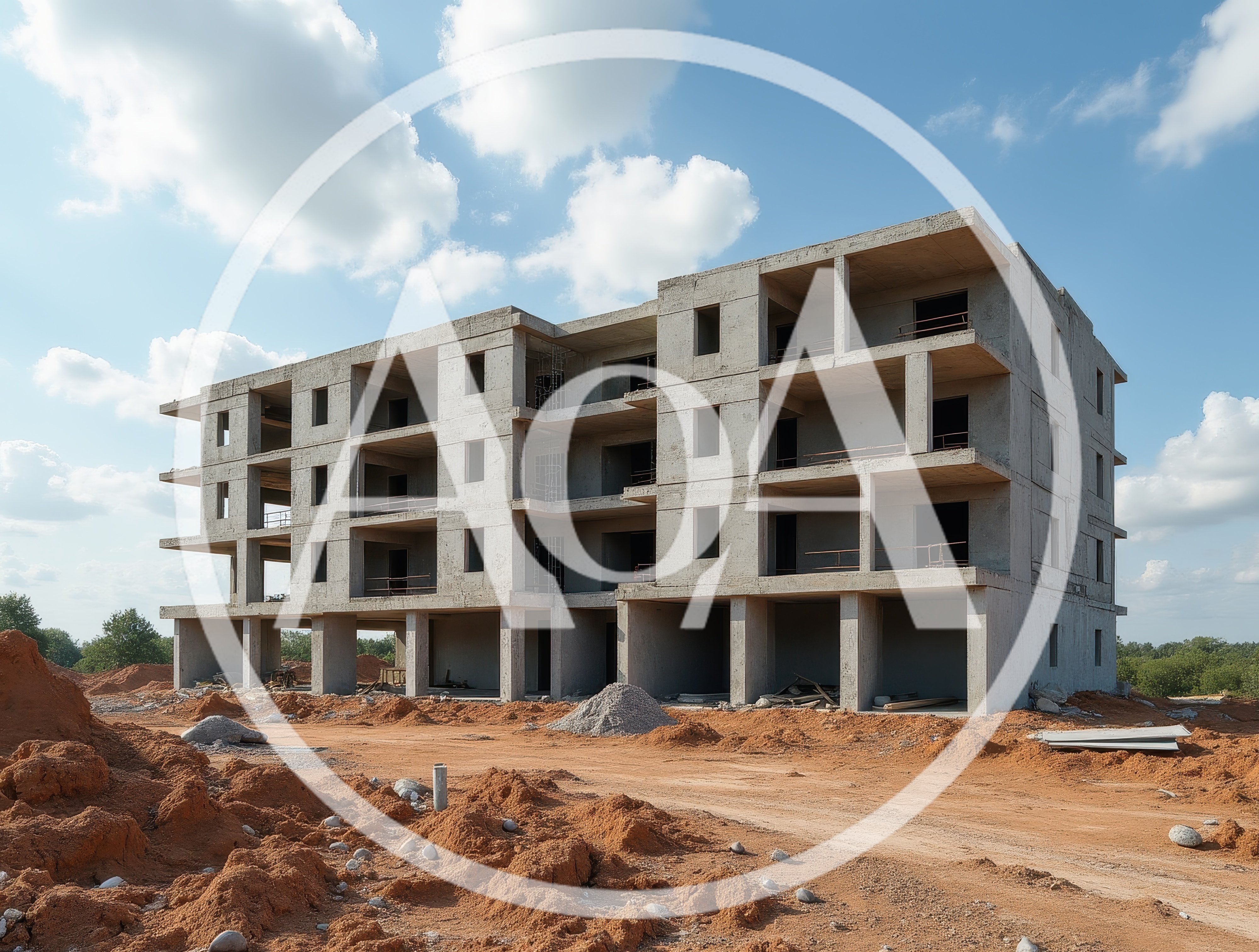 Unfinished Concrete Apartment Building Under Construction