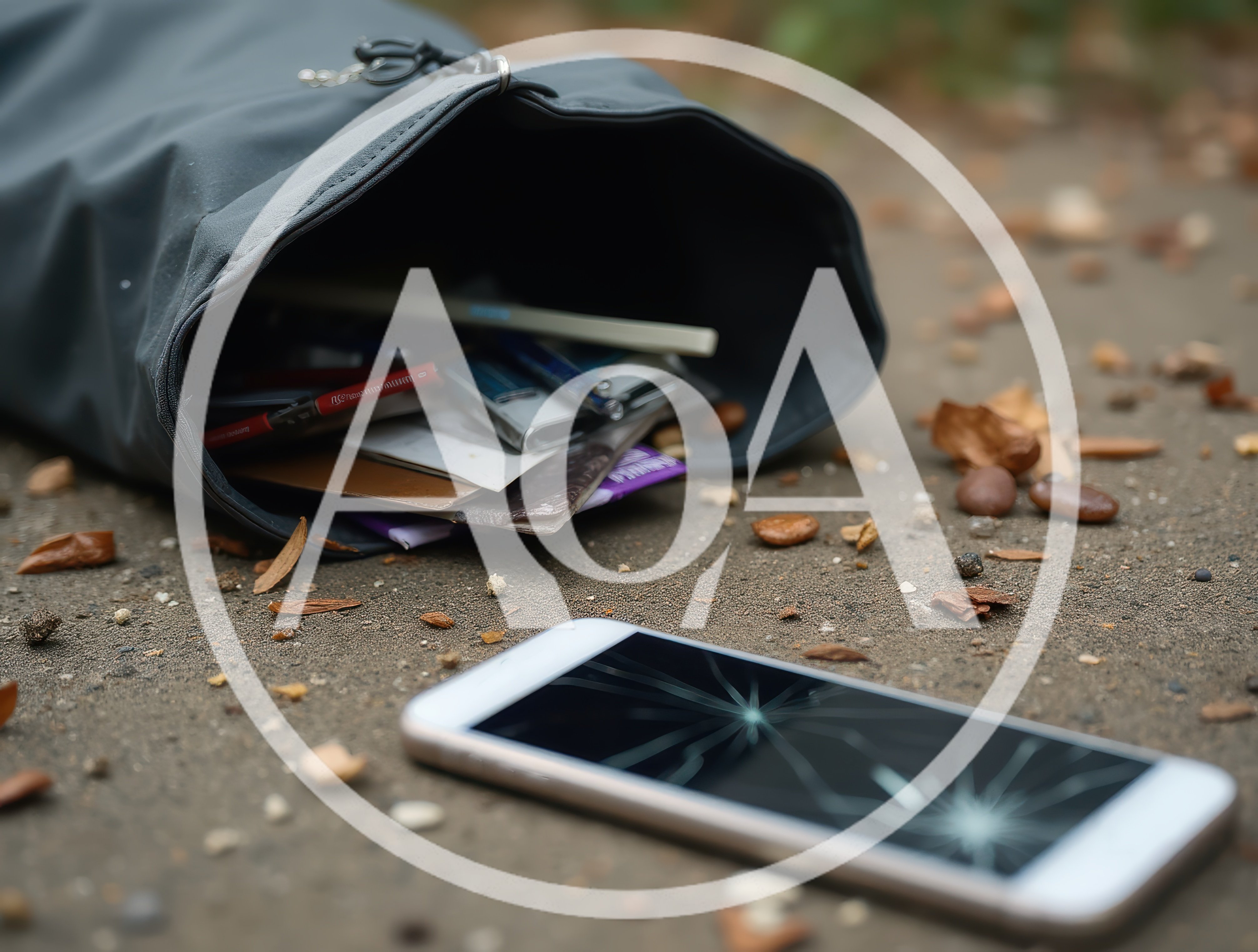 Broken Smartphone Lying Next To An Open Backpack