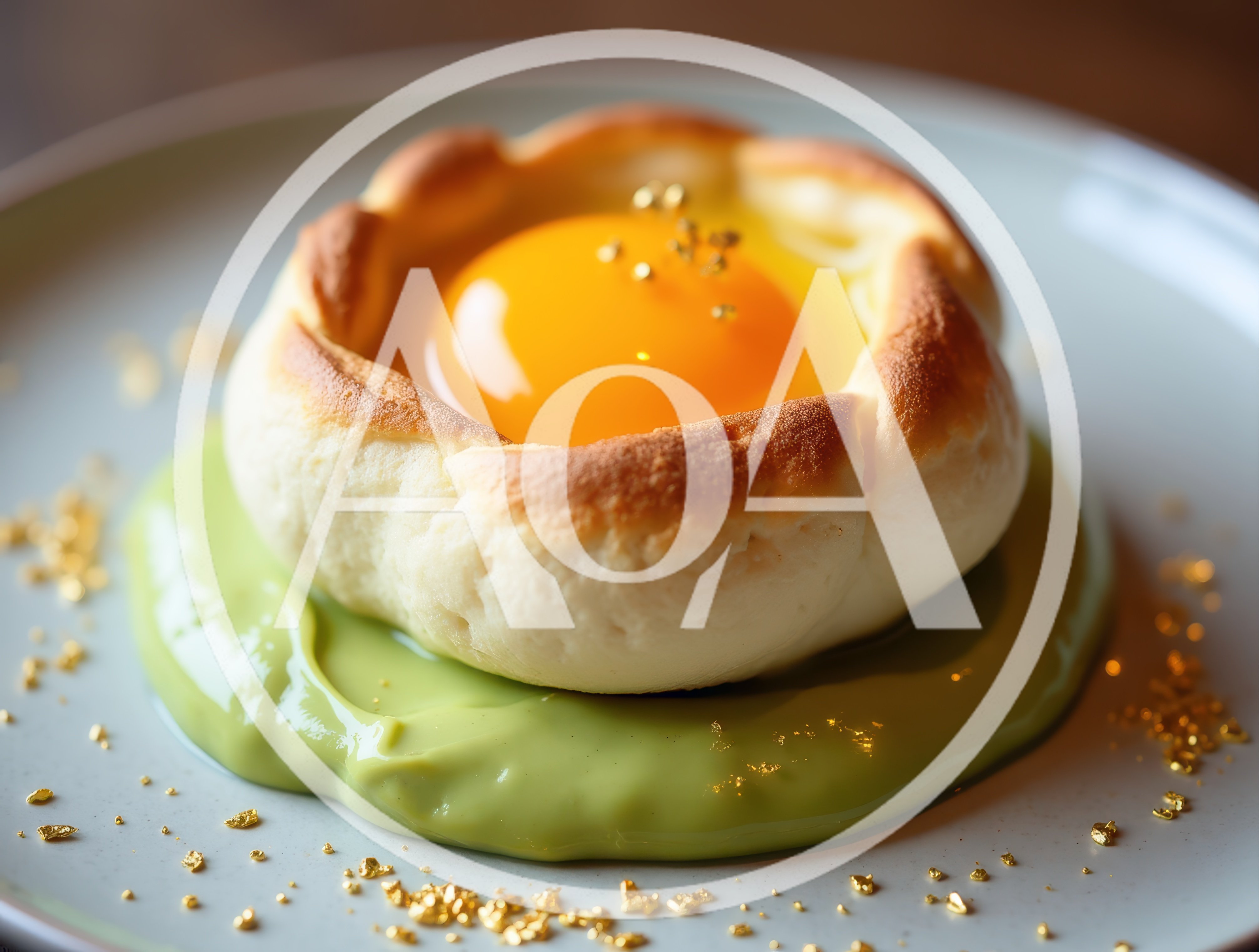 Gourmet Pastry With Egg Yolk And Green Sauce