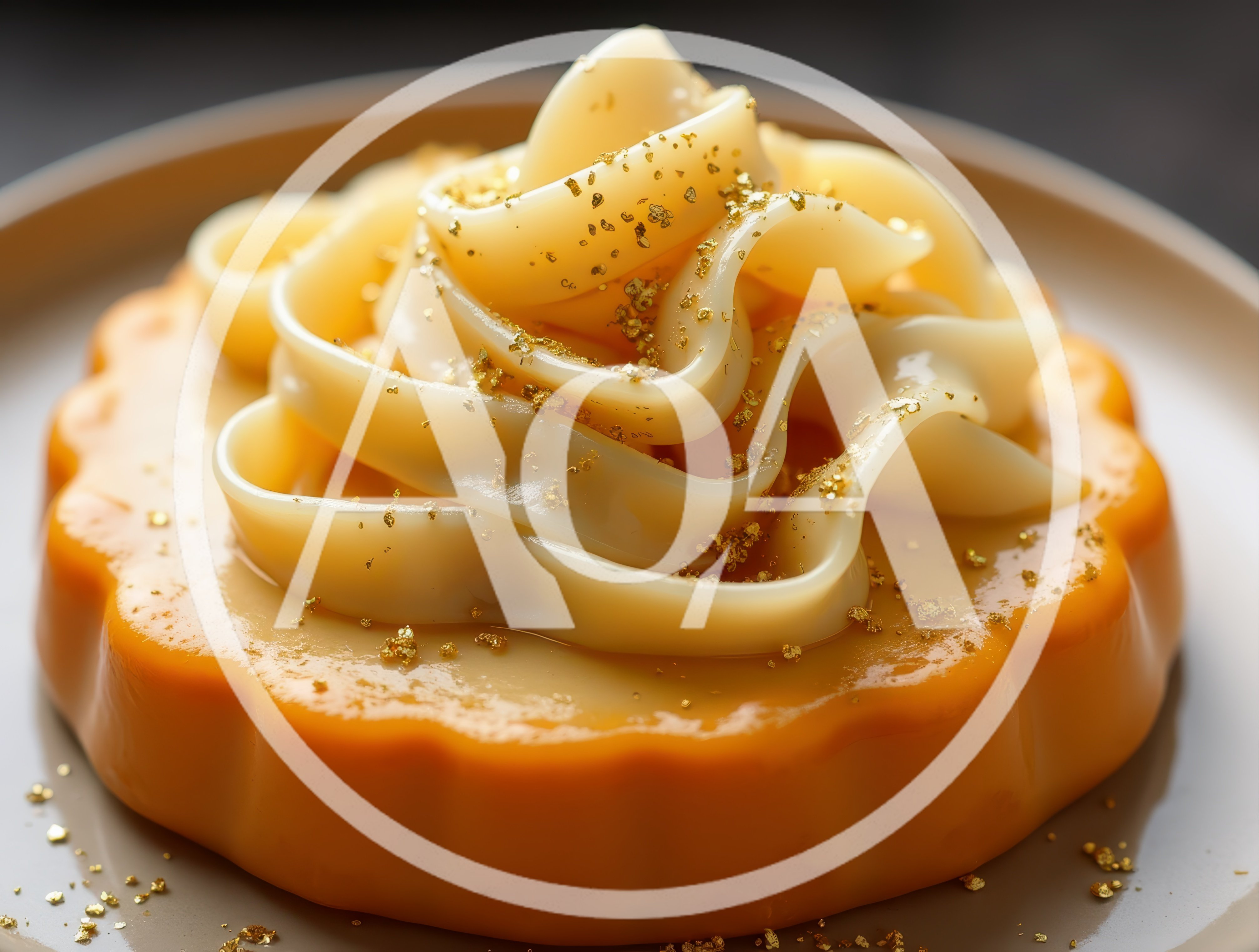 Gourmet Caramel Custard Dessert With Gold Leaf Garnish