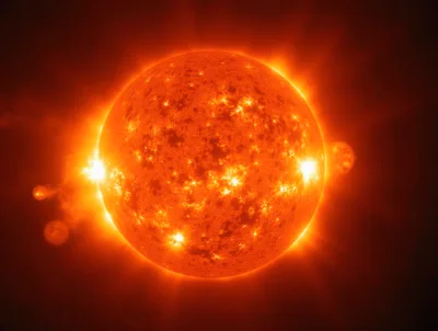 Glowing Sun Surface With Solar Flares And Eruptions