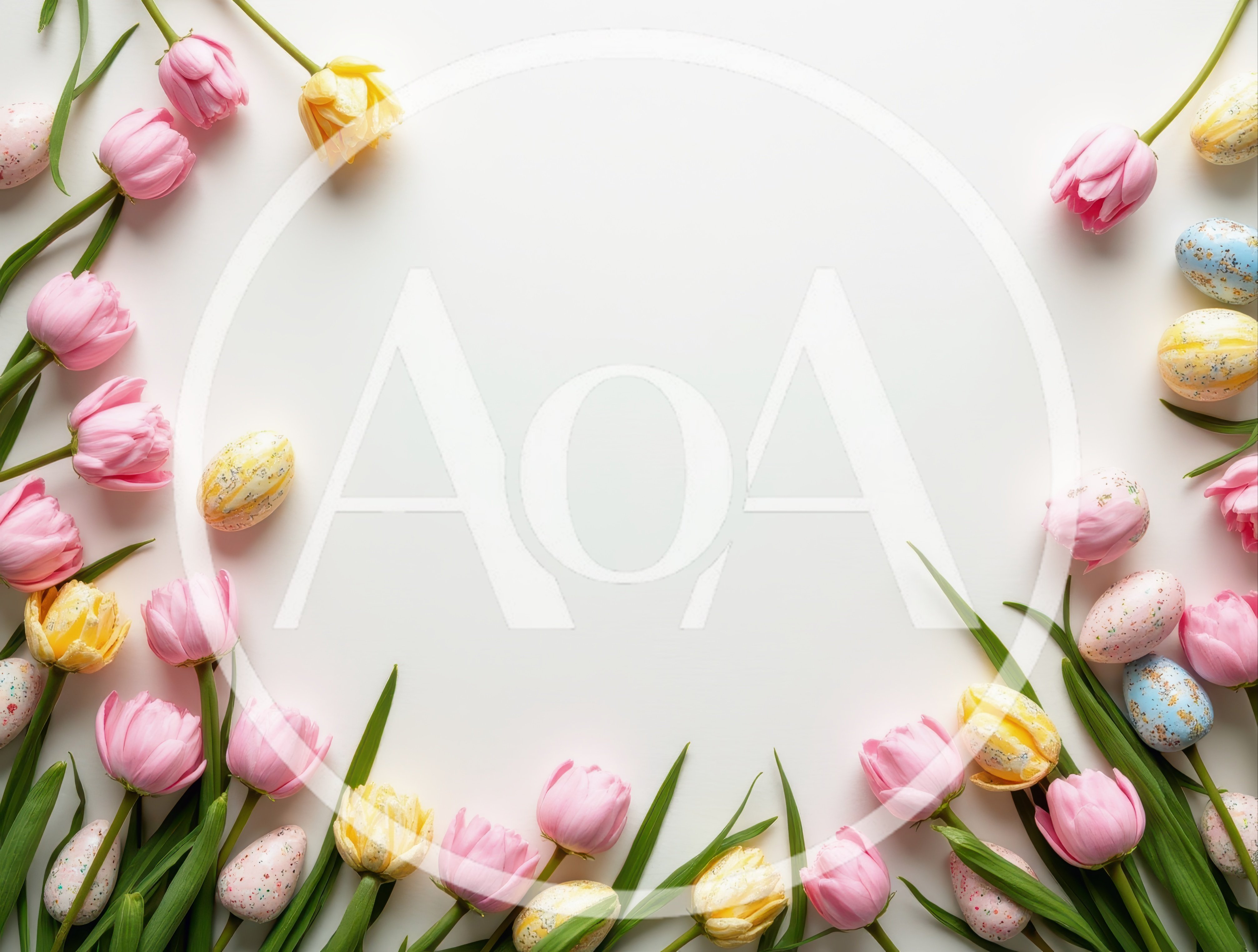 Easter Frame With Pink Tulips And Speckled Eggs