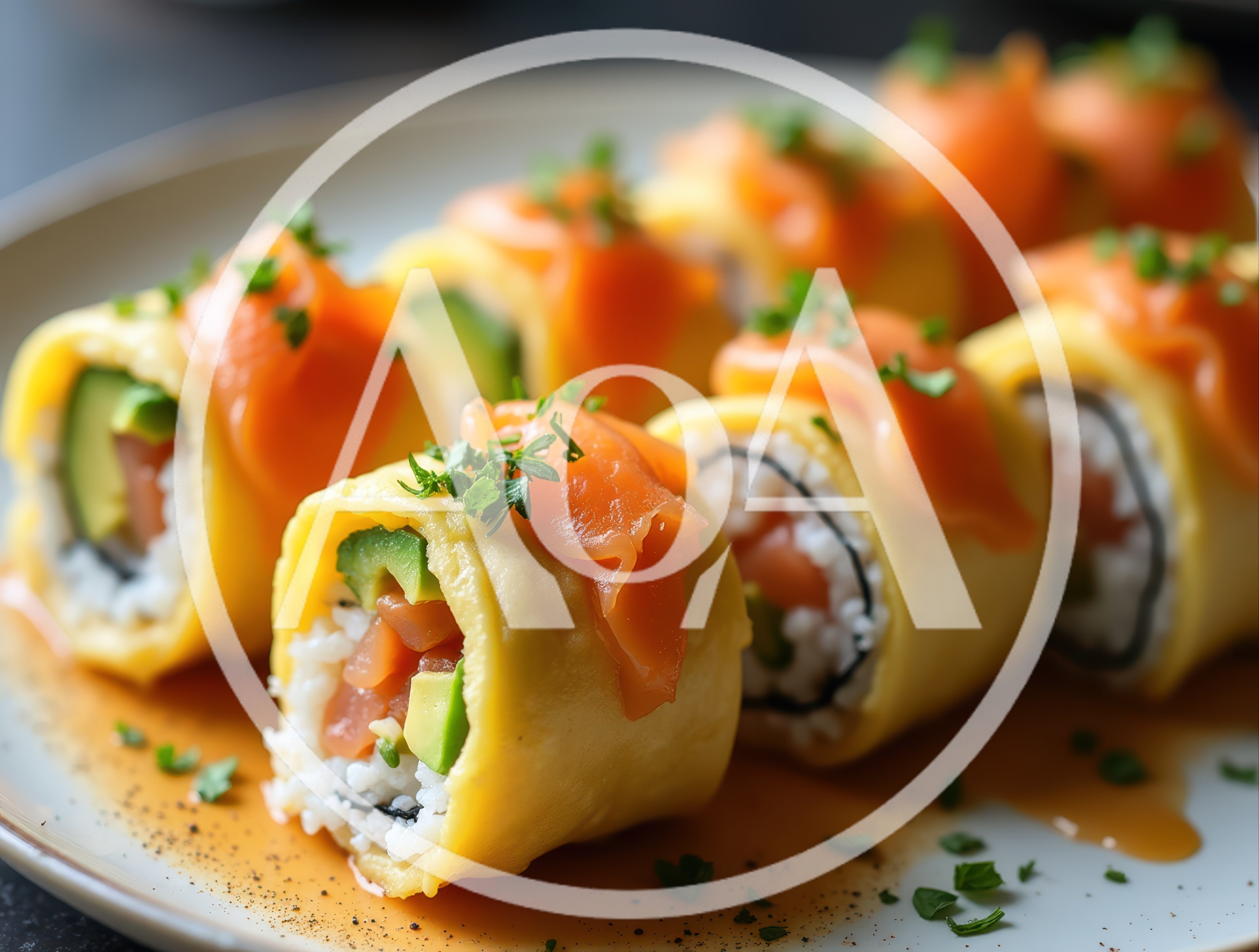 Fresh Salmon And Avocado Sushi Rolls On Plate