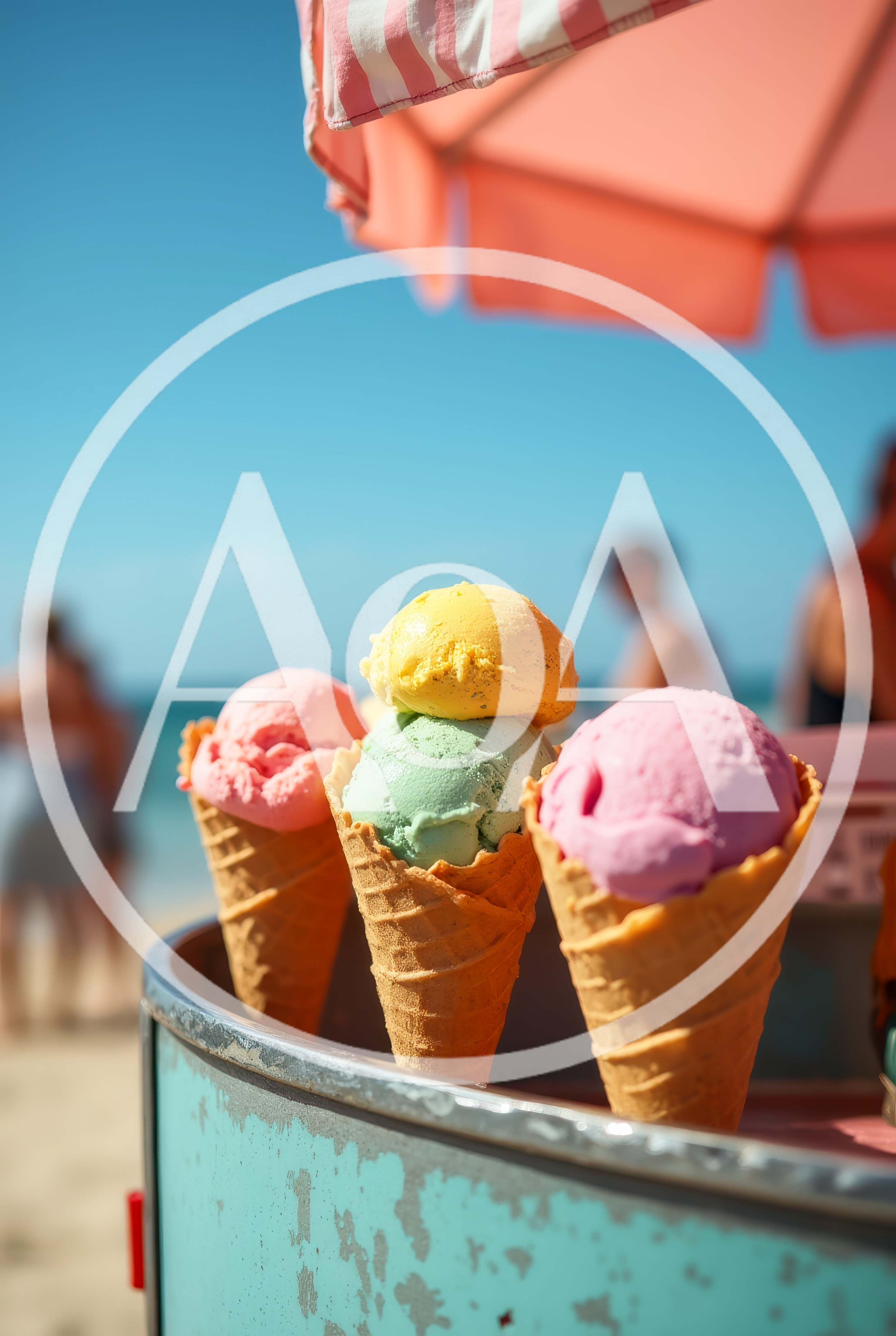 Three Ice Cream Cones On A Beach Cart