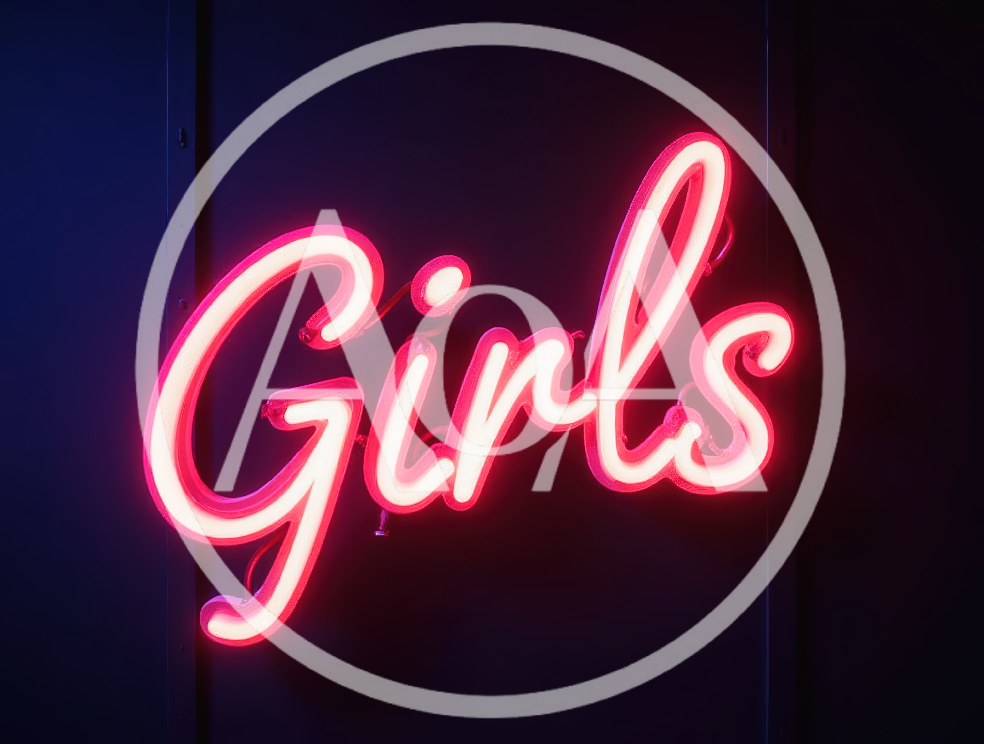 Neon Girls Sign Glowing On Dark Wall