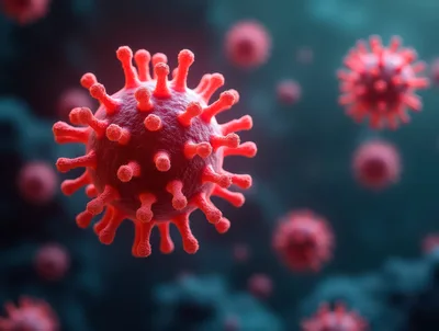 3D Render Of Red Coronavirus Cells