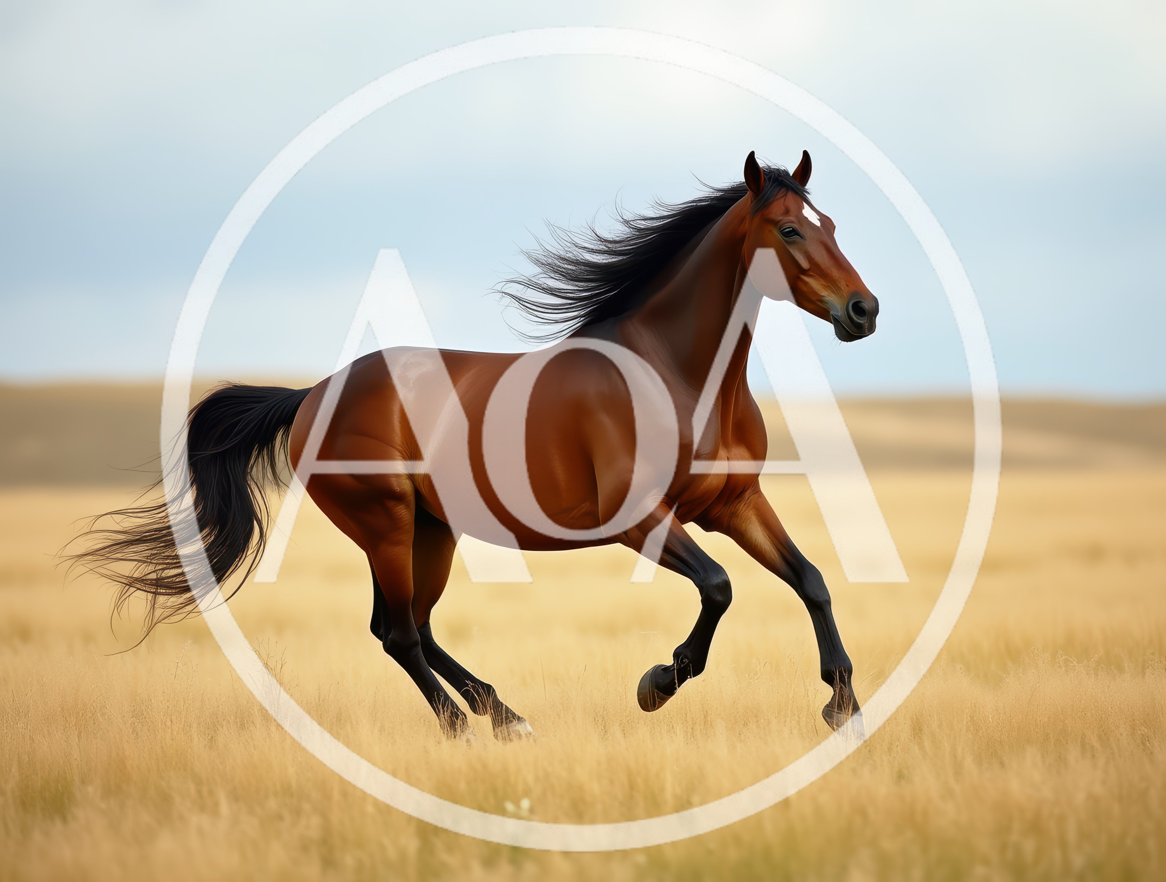 Bay Horse Galloping Through Open Grassland