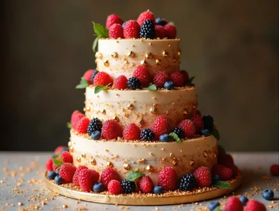 Three Tiered Berry Topped Wedding Cake