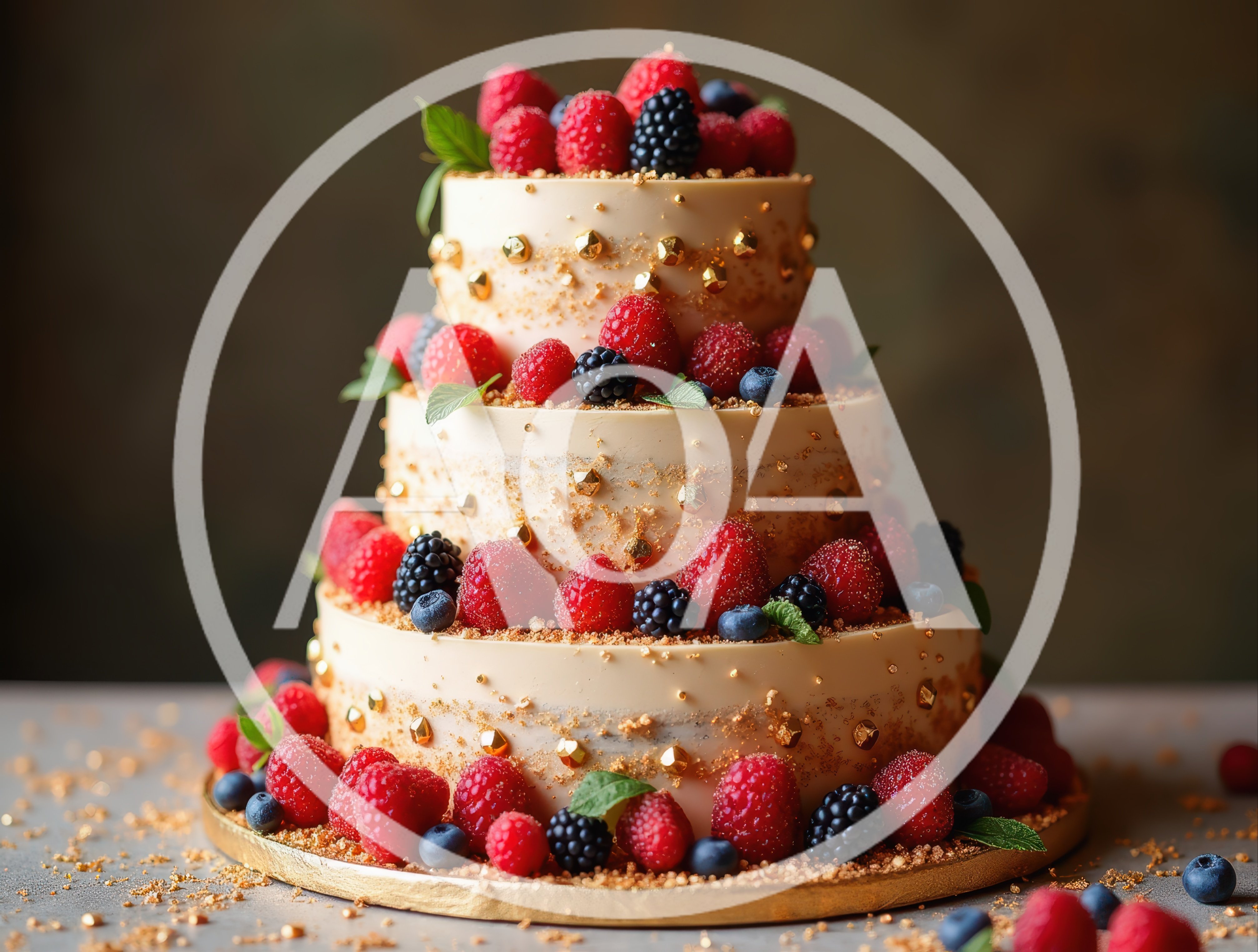 Three Tiered Berry Topped Wedding Cake