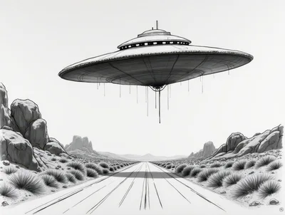 UFO Hovering Above A Desert Road