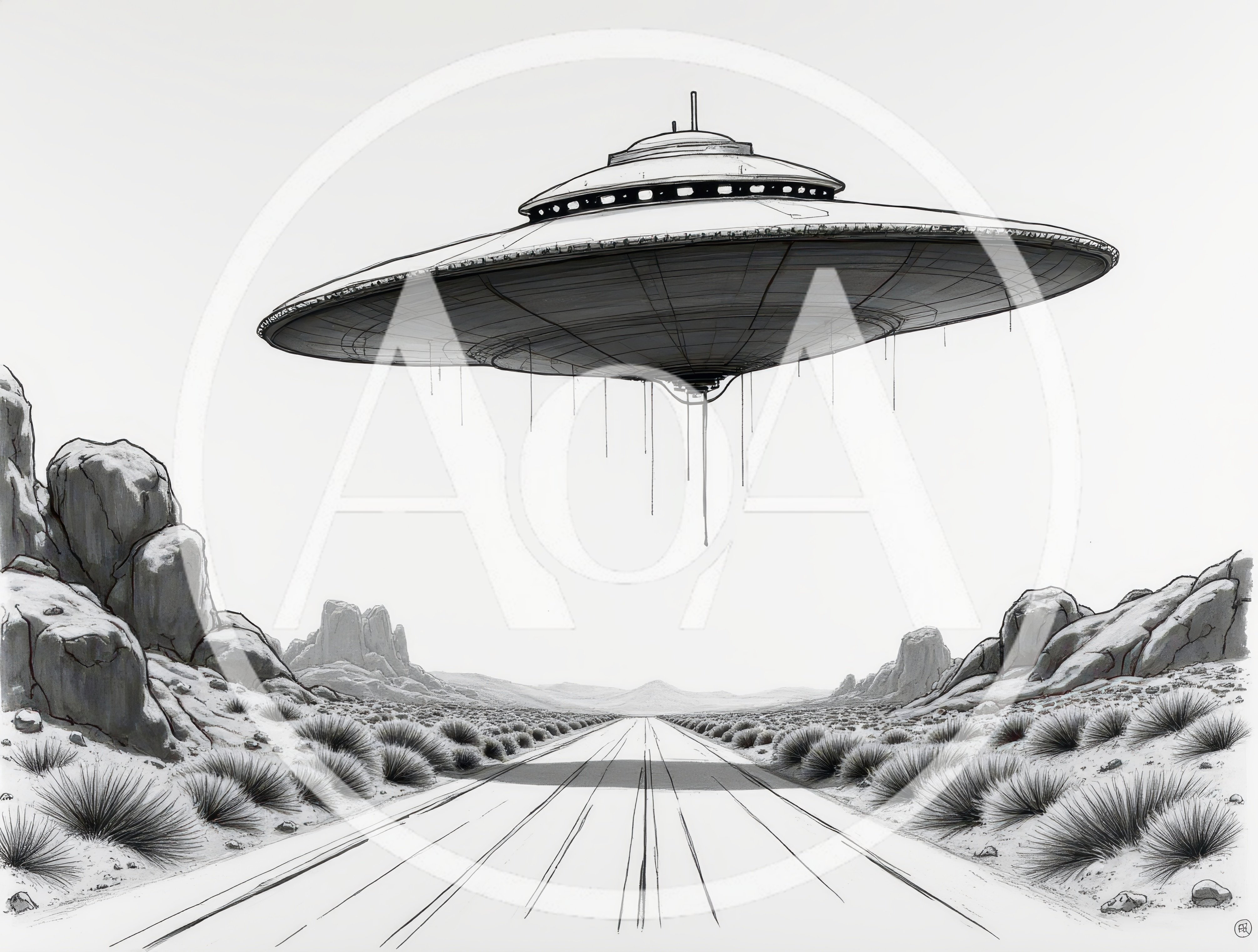 UFO Hovering Above A Desert Road