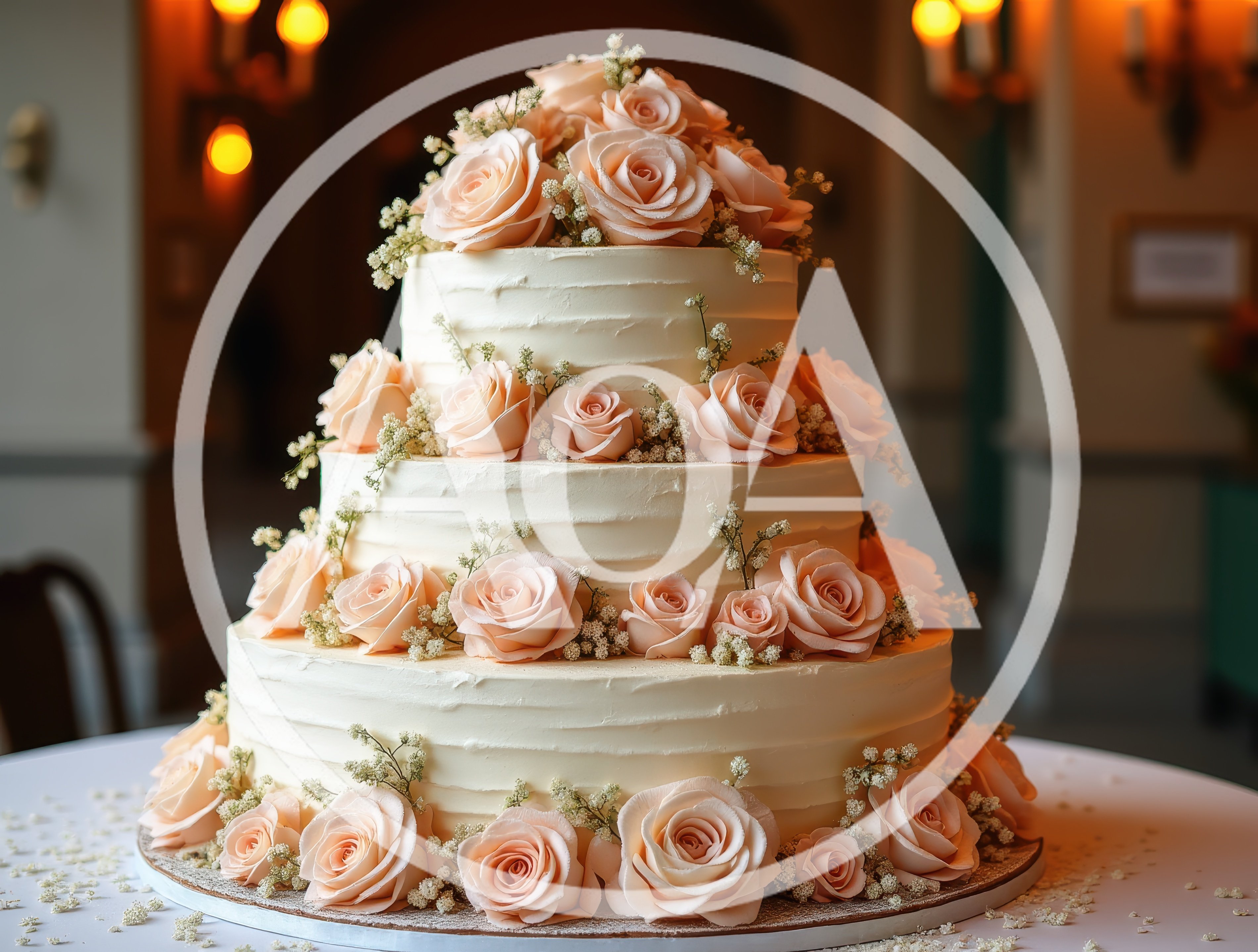 Three Tier Wedding Cake Decorated With Peach Roses