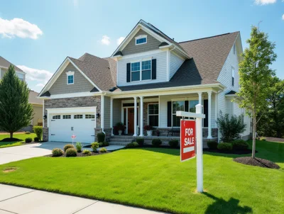 Suburban Two Story House With For Sale Sign