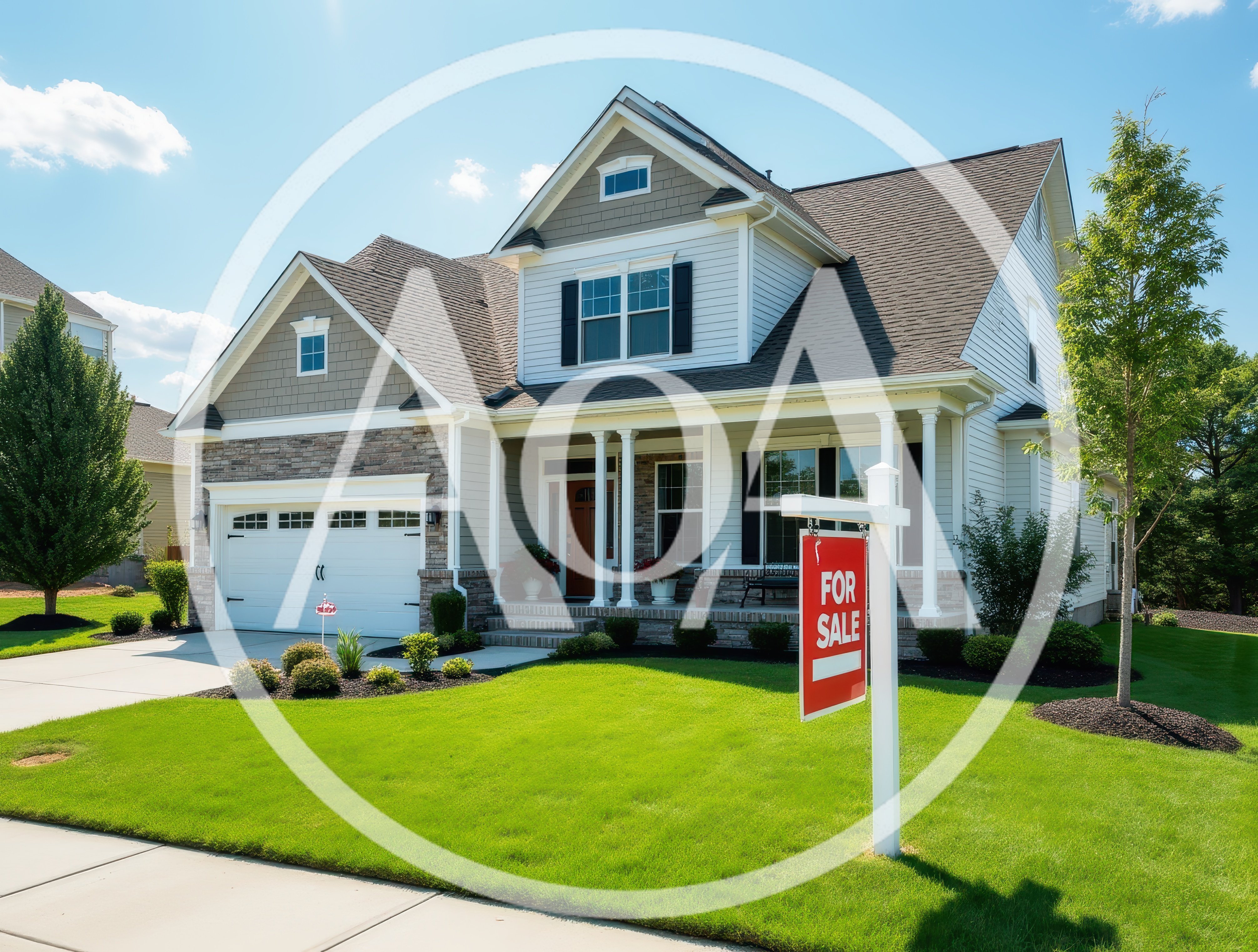 Suburban Two Story House With For Sale Sign