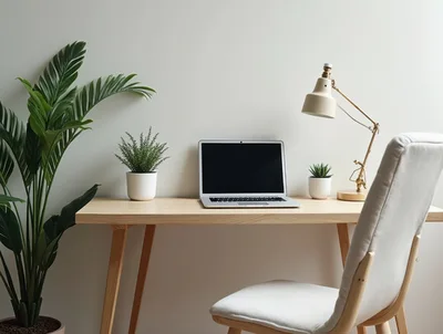 Minimalist Home Office Workspace With Laptop And Plants