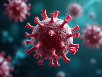 3D Render Of Red Coronavirus Viral Particles
