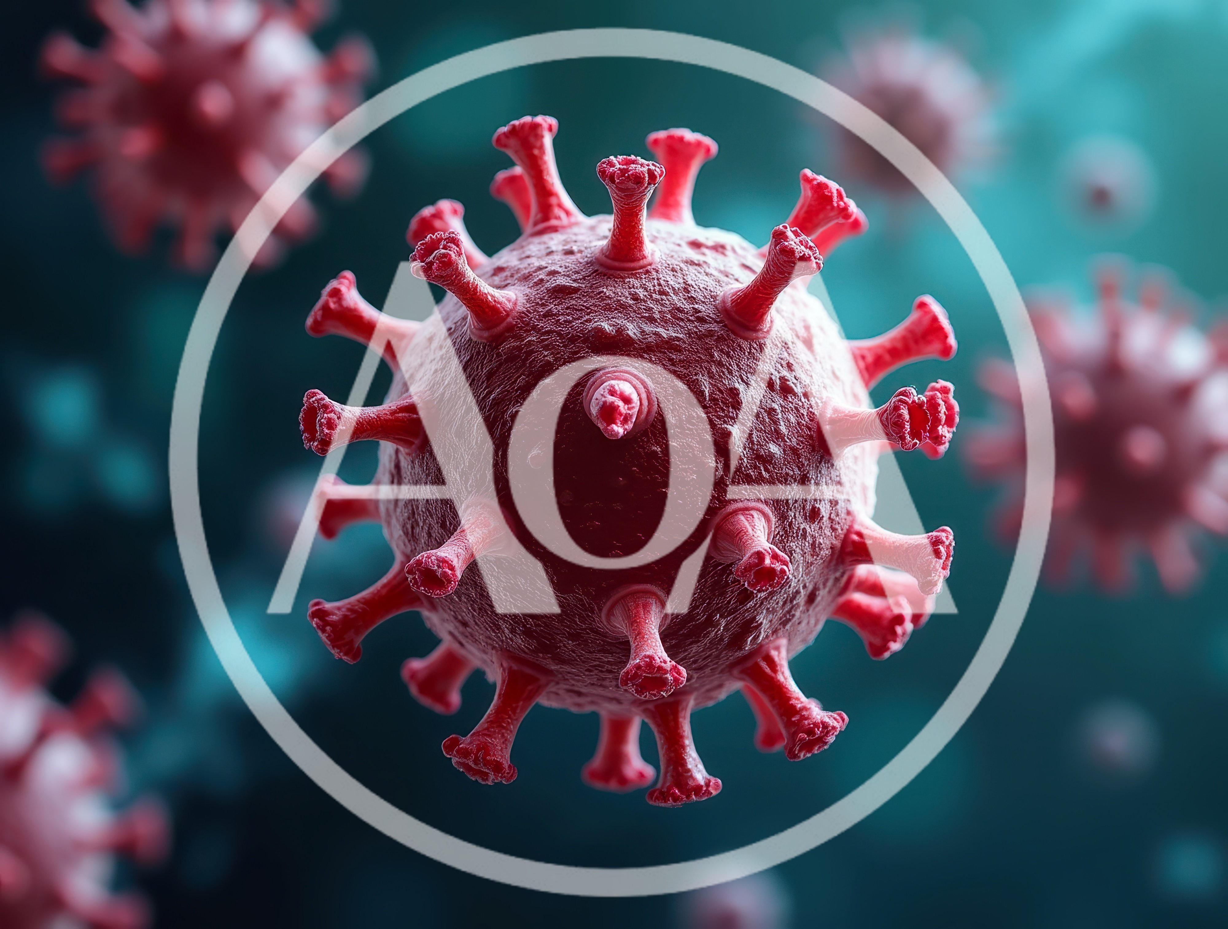 3D Render Of Red Coronavirus Viral Particles