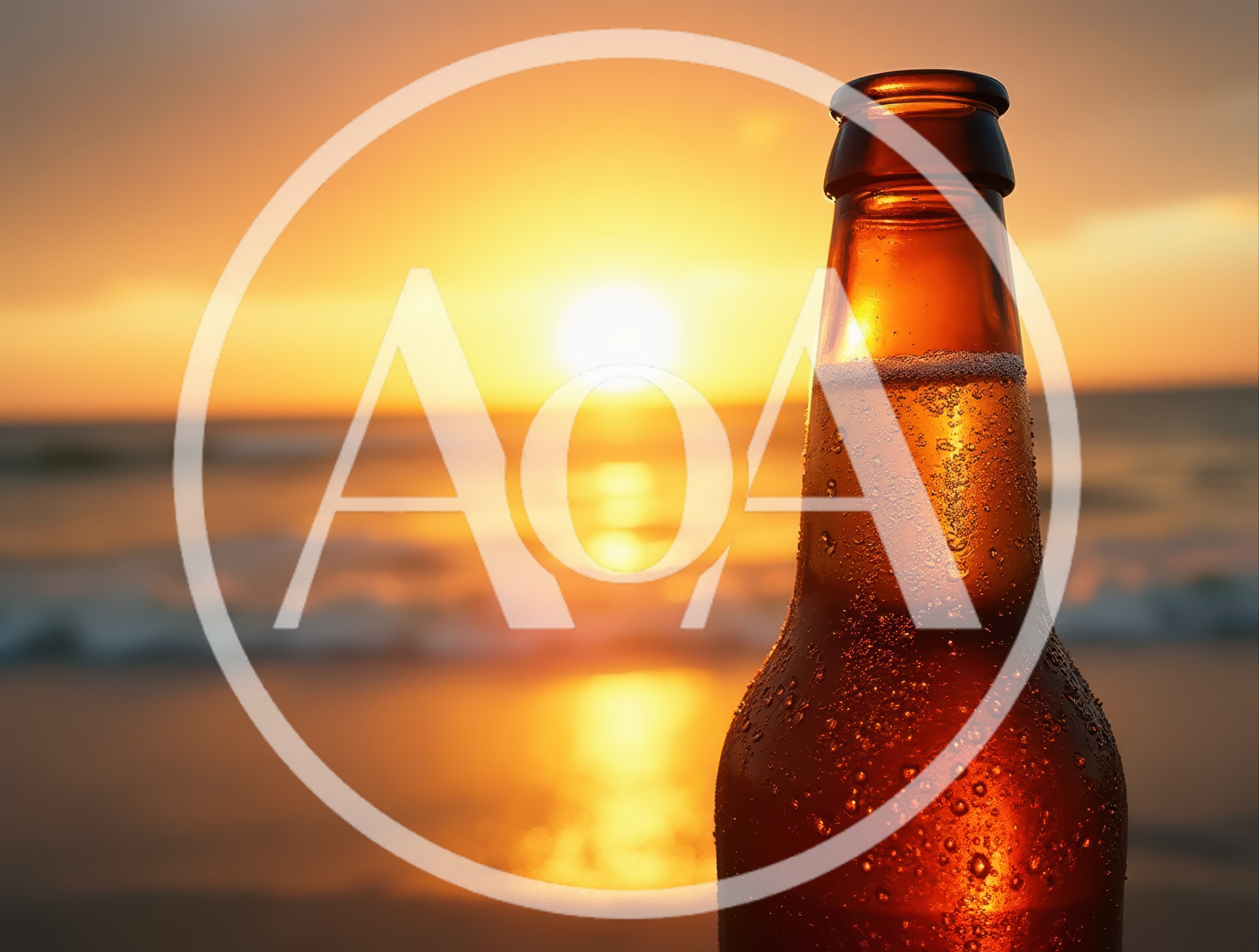 Cold Beer Bottle On Beach At Sunset