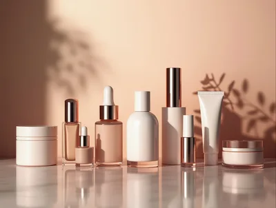 Luxury Skincare Product Collection On Marble Surface