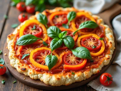 Cauliflower Crust Pizza With Fresh Tomatoes And Basil