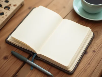 Open Notebook With Pen On Wooden Desk
