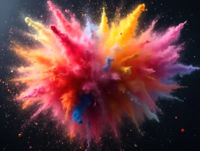 Vibrant Multi-Colored Powder Explosion Against Black Background