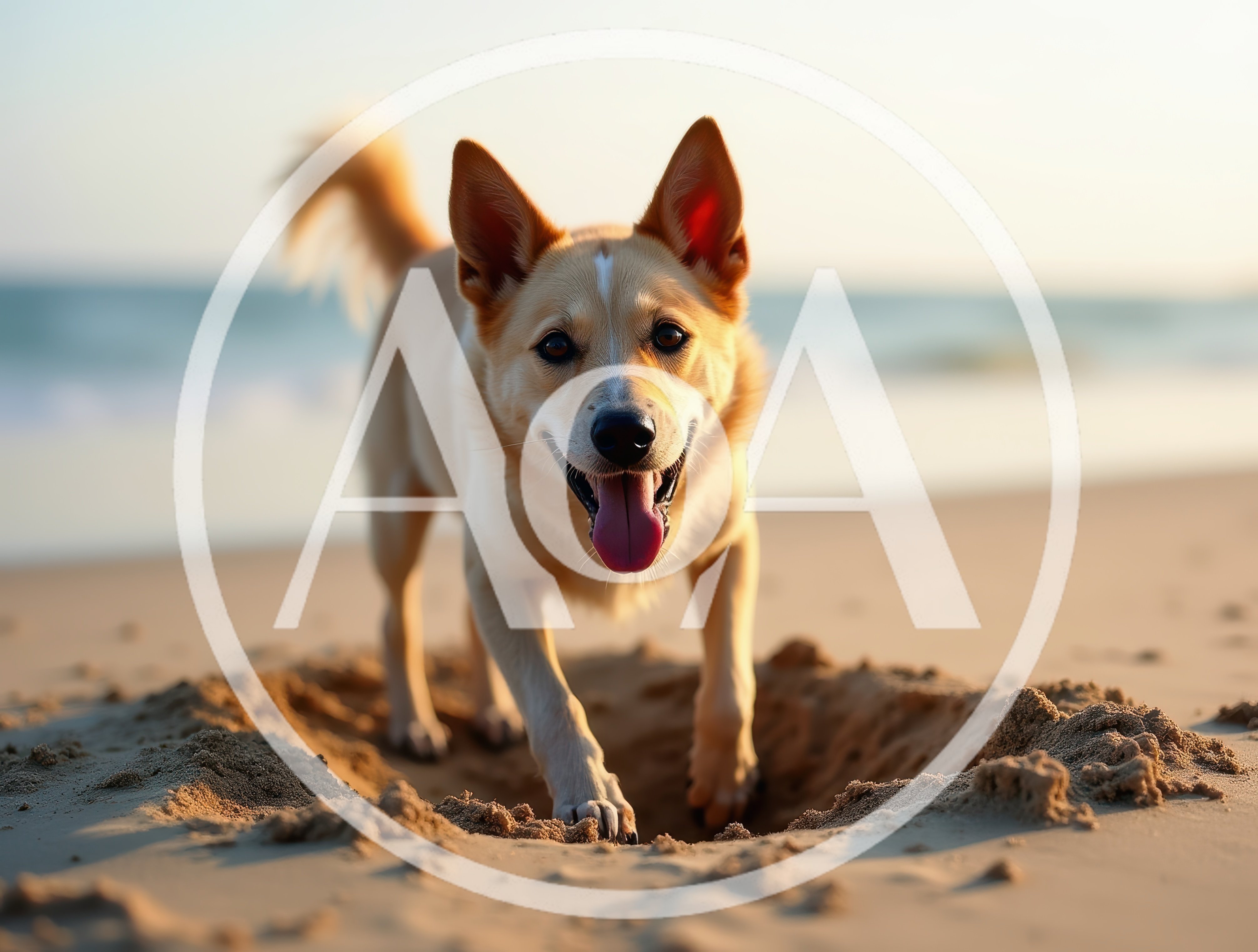 Happy Dog Digging A Hole On The Beach