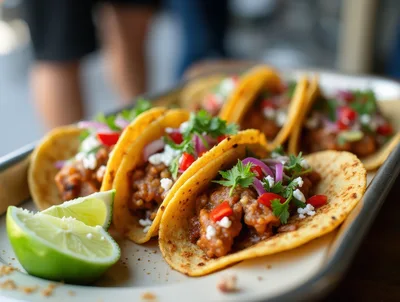 Fresh Street Tacos Served on a Metal Tray