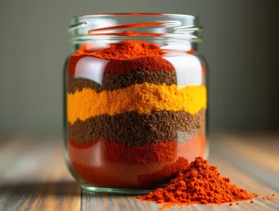 Layered Spices In A Glass Jar