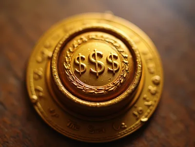Golden Coin With Dollar Symbols On Wooden Surface