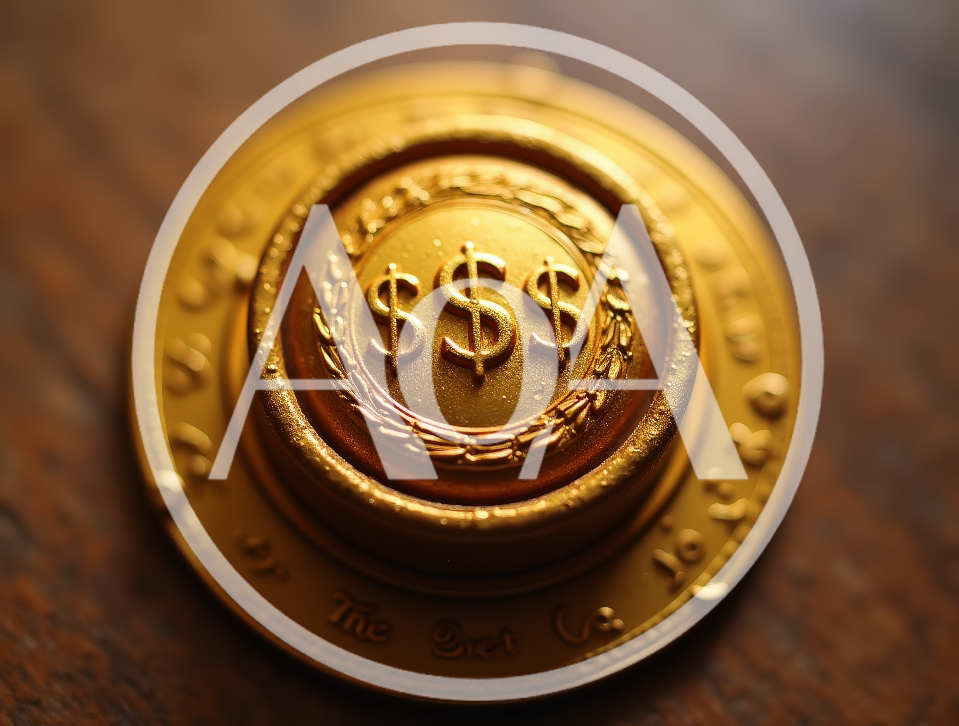 Golden Coin With Dollar Symbols On Wooden Surface