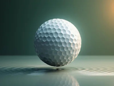 Golf Ball Hovering Above Rippling Water Surface