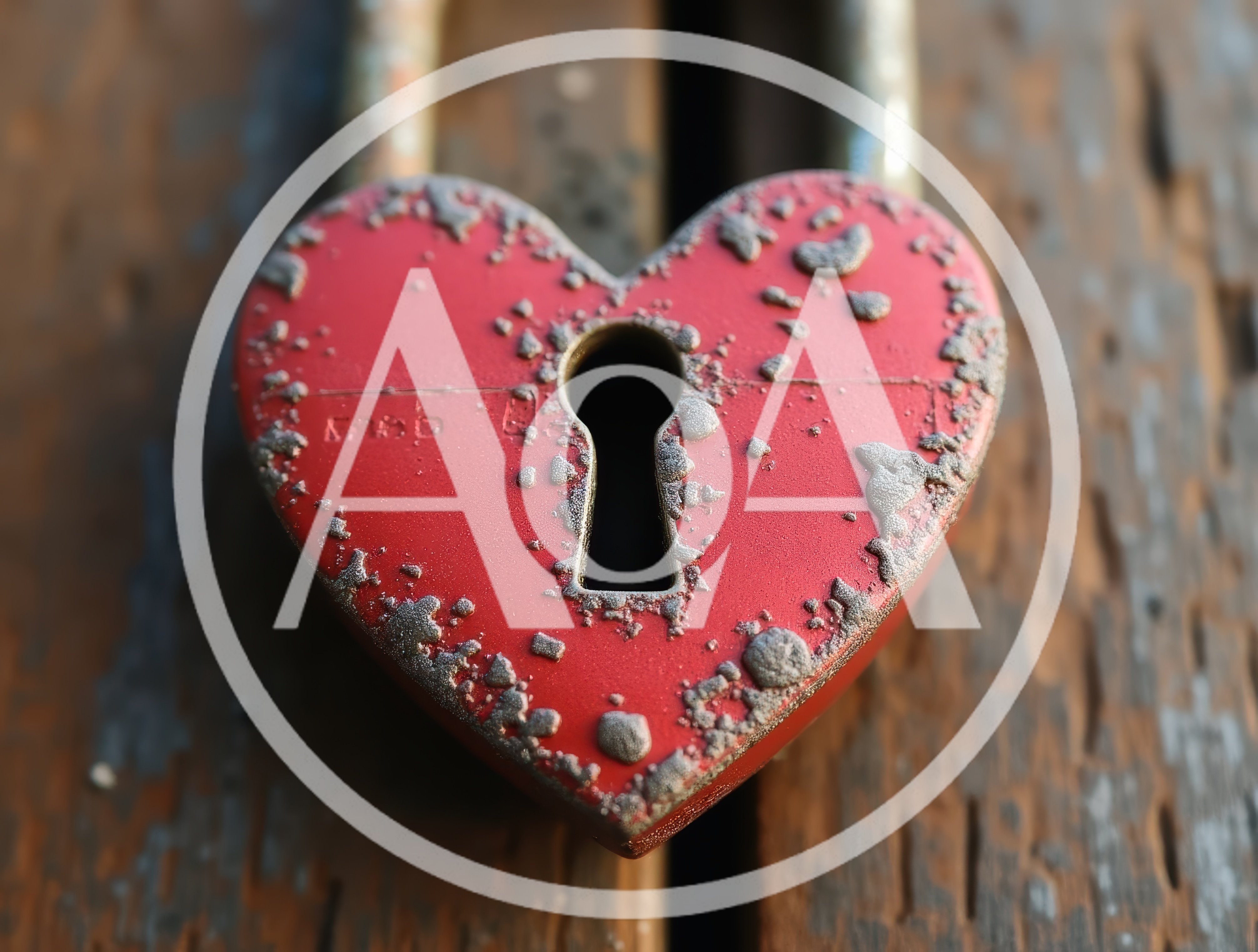 Red Heart Shaped Padlock On Wooden Surface