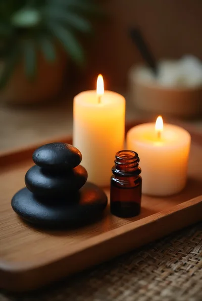 Spa Relaxation Setting With Candles And Stones