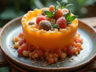 Gourmet Orange Glazed Dessert With Berries
