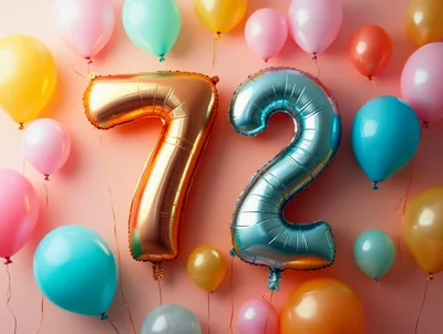 Seventy Two Number Balloons On Pink Background