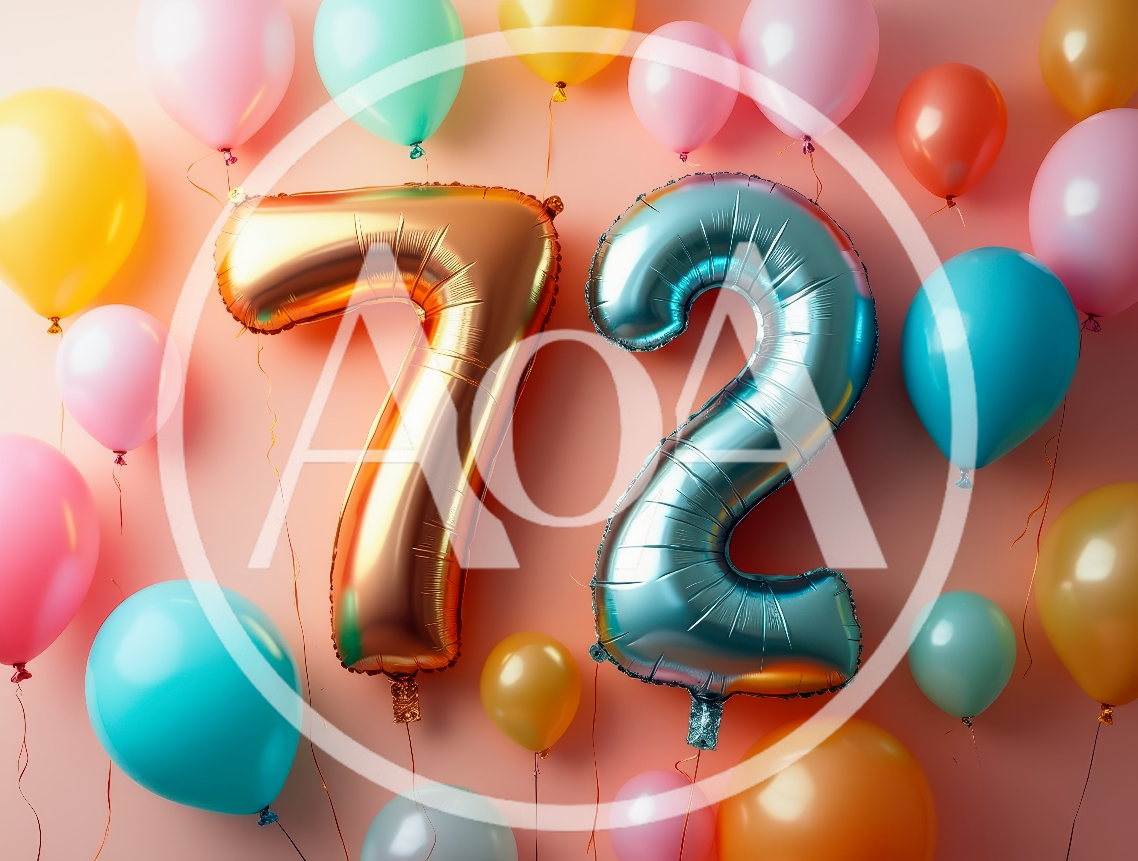 Seventy Two Number Balloons On Pink Background