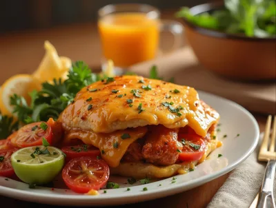 Gourmet Cheesy Chicken Sandwich With Fresh Vegetables